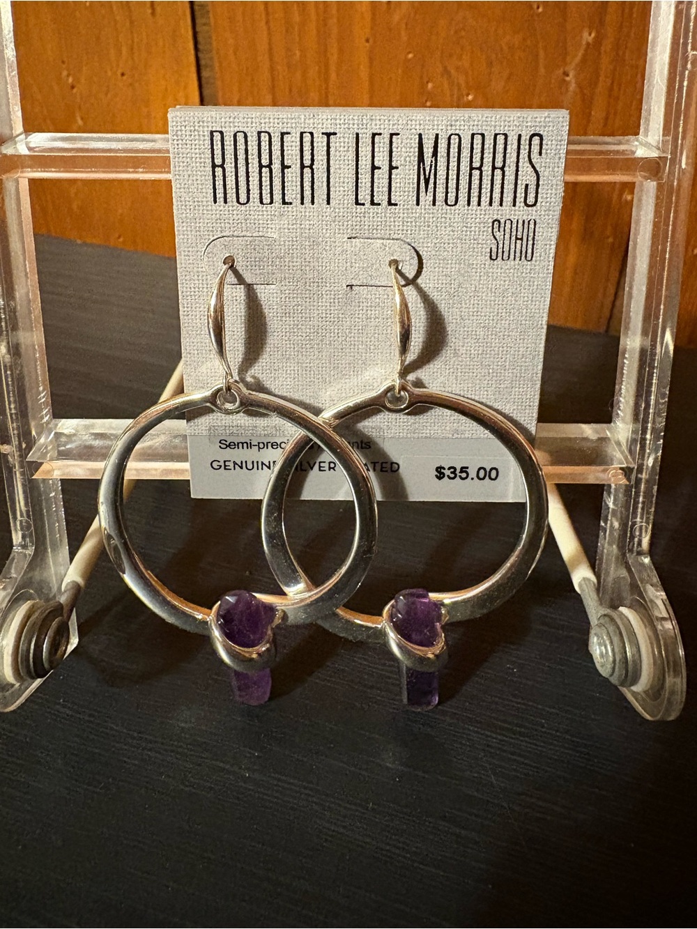 Robert Lee Morris Silver Hoop Earrings with Purple Amethyst Accents